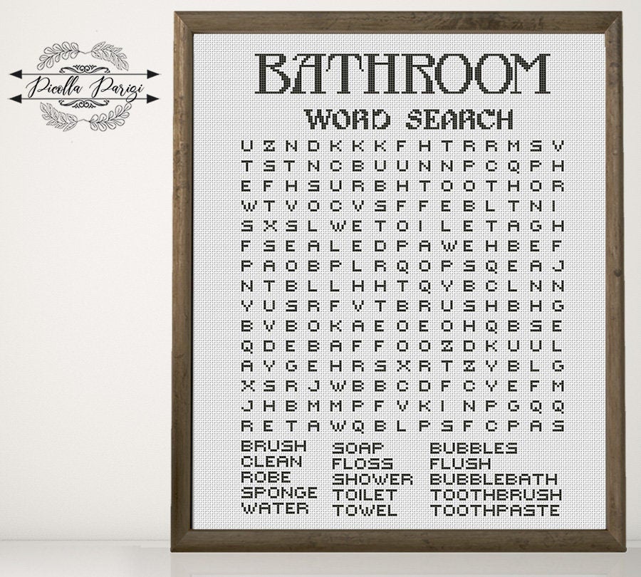 Bathroom cross stitch pattern, Funny cross stitch, Toilet cross stitch bathroom quote, Word search cross stitch pattern Bathroom word search