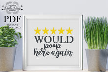 Load image into Gallery viewer, Subversive cross stitch pattern bathroom, Funny cross stitch, Toilet cross stitch bathroom quote, Modern cross stitch, Would poop here again
