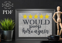 Load image into Gallery viewer, Subversive cross stitch pattern bathroom, Funny cross stitch, Toilet cross stitch bathroom quote, Modern cross stitch, Would poop here again
