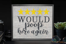 Load image into Gallery viewer, Subversive cross stitch pattern bathroom, Funny cross stitch, Toilet cross stitch bathroom quote, Modern cross stitch, Would poop here again
