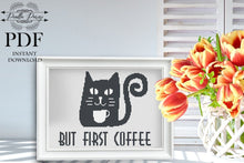 Load image into Gallery viewer, Cat cross stitch pattern, modern Cat cross stitch pattern, modern cross stitch pattern, home decor, coffee cross stitch
