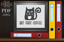 Load image into Gallery viewer, Cat cross stitch pattern, modern Cat cross stitch pattern, modern cross stitch pattern, home decor, coffee cross stitch
