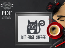 Load image into Gallery viewer, Cat cross stitch pattern, modern Cat cross stitch pattern, modern cross stitch pattern, home decor, coffee cross stitch
