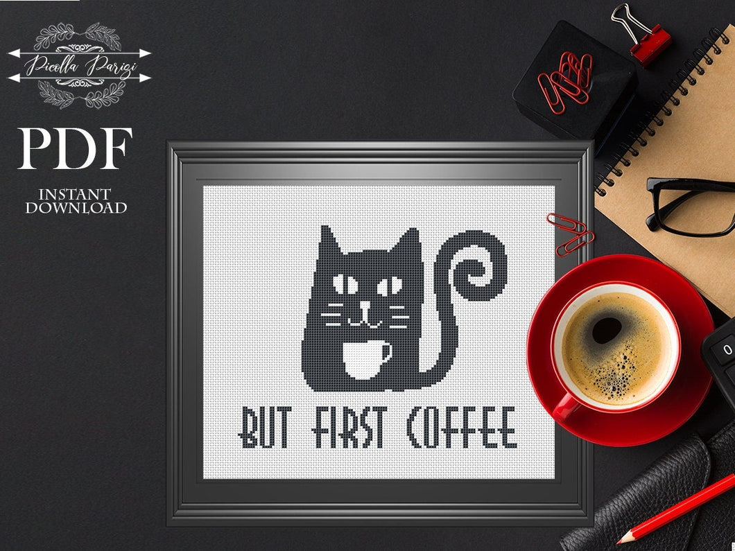 Cat cross stitch pattern, modern Cat cross stitch pattern, modern cross stitch pattern, home decor, coffee cross stitch