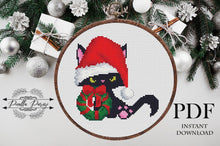 Load image into Gallery viewer, Christmas cat Modern Cross Stitch Pattern, easy counted cross stitch, instant download PDF
