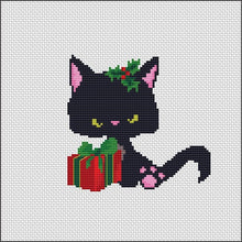 Load image into Gallery viewer, Christmas cat Modern Cross Stitch Pattern, easy counted cross stitch, instant download PDF
