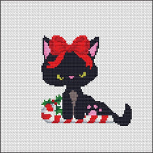 Load image into Gallery viewer, Christmas cat Modern Cross Stitch Pattern, easy counted cross stitch, instant download PDF
