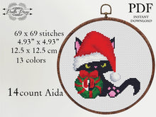 Load image into Gallery viewer, Christmas cat Modern Cross Stitch Pattern, easy counted cross stitch, instant download PDF
