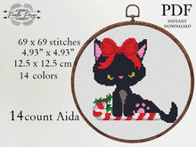 Load image into Gallery viewer, Christmas cat Modern Cross Stitch Pattern, easy counted cross stitch, instant download PDF
