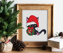 Load image into Gallery viewer, Christmas cat Modern Cross Stitch Pattern, easy counted cross stitch, instant download PDF
