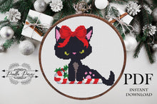 Load image into Gallery viewer, Christmas cat Modern Cross Stitch Pattern, easy counted cross stitch, instant download PDF
