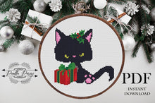 Load image into Gallery viewer, Christmas cat Modern Cross Stitch Pattern, easy counted cross stitch, instant download PDF
