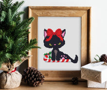 Load image into Gallery viewer, Christmas cat Modern Cross Stitch Pattern, easy counted cross stitch, instant download PDF
