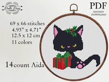 Load image into Gallery viewer, Christmas cat Modern Cross Stitch Pattern, easy counted cross stitch, instant download PDF
