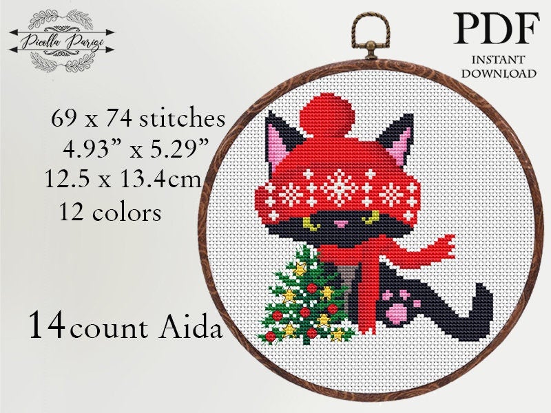 Modern easy beginner cat cross stitch pattern download pdf