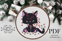 Load image into Gallery viewer, Christmas cat Modern Cross Stitch Pattern, easy counted cross stitch, instant download PDF
