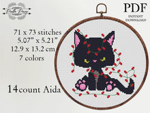 Load image into Gallery viewer, Christmas cat Modern Cross Stitch Pattern, easy counted cross stitch, instant download PDF
