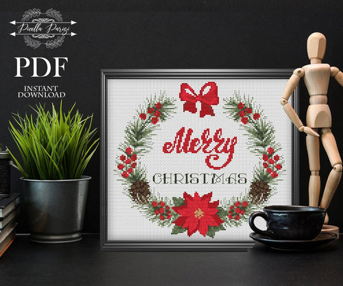 Christmas cross stitch pattern, Modern cross stitch pattern, Merry Christmas cross stitch pattern, New year