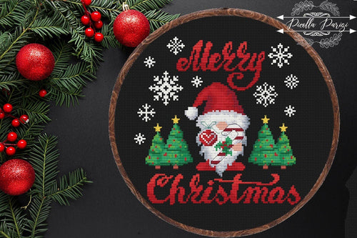 Christmas Gnome Modern Cross Stitch Pattern, Easy cross stitch pattern, Merry Christmas cross stitch, Instant download PDF