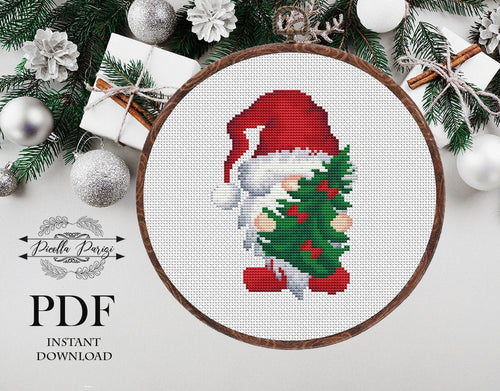 Christmas Gnome Modern Cross Stitch Pattern, Easy cross stitch pattern, Instant download PDF