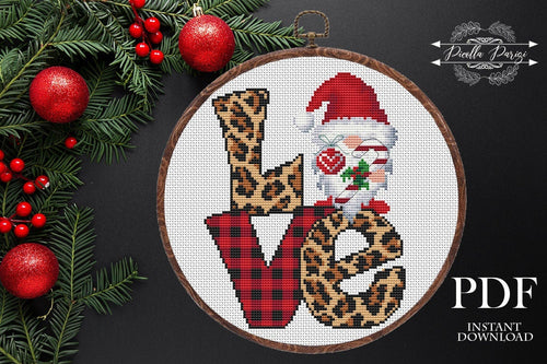 Christmas Gnome Modern Cross Stitch Pattern, Easy cross stitch pattern, Love cross stitch, Instant download PDF