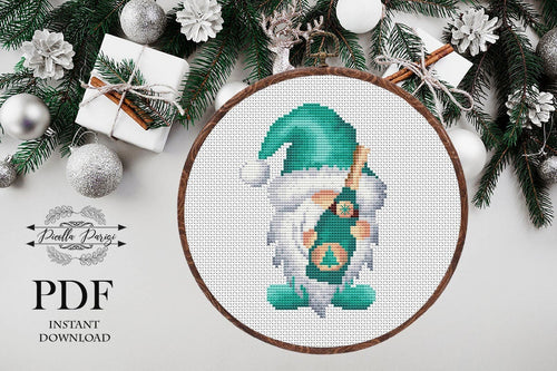 Christmas Gnome Modern Cross Stitch Pattern, Easy cross stitch pattern, Turquoise Gnomes cross stitch pattern, Instant download PDF