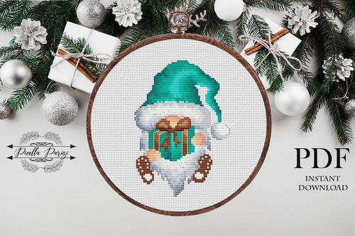 Christmas Gnome Modern Cross Stitch Pattern, Easy cross stitch pattern, Turquoise Gnomes cross stitch pattern, Instant download PDF