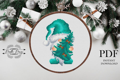 Christmas Gnome Modern Cross Stitch Pattern, Easy cross stitch pattern, Turquoise Gnomes cross stitch pattern, Instant download PDF