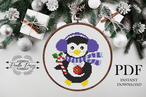 Christmas penguin Modern Cross Stitch Pattern, easy cross stitch chart, Instant download PDF