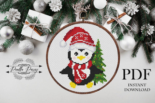 Christmas penguin Modern Cross Stitch Pattern, easy cross stitch chart, Instant download PDF