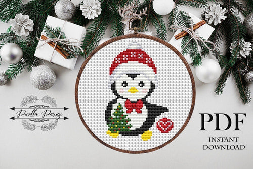 Christmas penguin Modern Cross Stitch Pattern, easy cross stitch chart, Instant download PDF