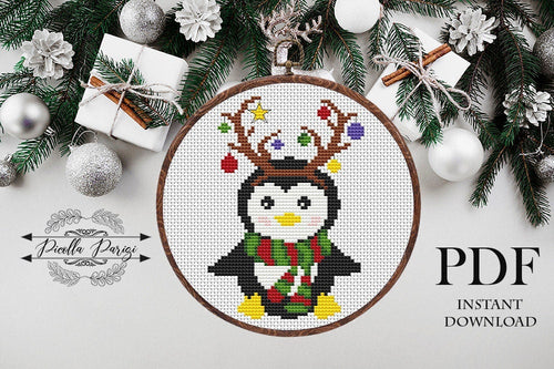 Christmas penguin Modern Cross Stitch Pattern, easy cross stitch chart, Instant download PDF