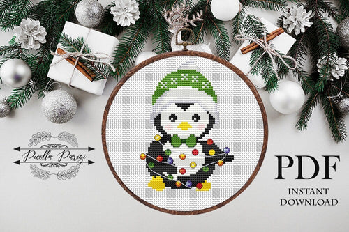 Christmas penguin Modern Cross Stitch Pattern, easy cross stitch chart, Instant download PDF