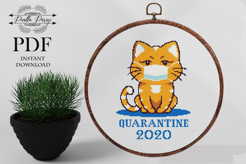 Funny cross stitch design, quarantine cross stitch, cute cat cross stitch, embroidery pattern, instant download PDF chart, stay at home