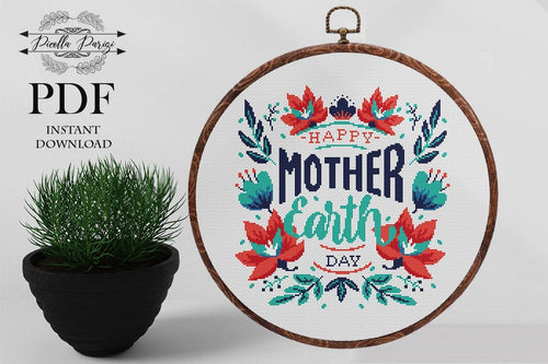 Earth Day Cross Stitch Pattern,  mothers day cross stitch, Earth Day Gifts cross stitch pattern pdf