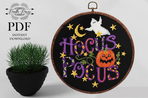 Halloween Modern Cross Stitch Pattern, pumpkin embroidery PDF, Hocus Pocus PDF