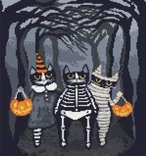 Load image into Gallery viewer, Halloween Modern Cross Stitch Pattern, cat cross stitch chart, pumpkin embroidery PDF
