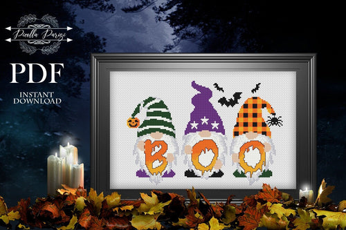 Halloween Modern Cross Stitch Pattern, gnomes cross stitch pattern, Boo