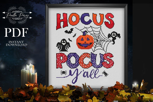 Halloween Modern Cross Stitch Pattern, pumpkin embroidery PDF, Hocus Pocus PDF