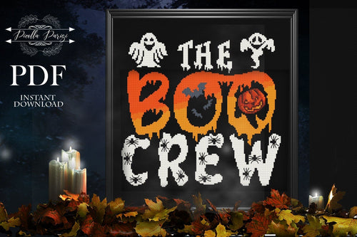 Halloween Modern Cross Stitch Pattern, pumpkin embroidery, BOO CREW PDF