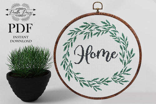 Home modern cross stitch pattern, wreath cross stitch pattern instant download