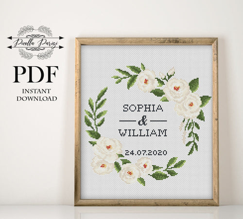 Wedding modern cross stitch pattern, personalized counted cross stitch chart wedding gift DIY , love, anniversary, PDF download