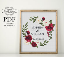 Load image into Gallery viewer, Wedding modern cross stitch pattern, personalized counted cross stitch chart wedding gift DIY , love, anniversary, PDF download
