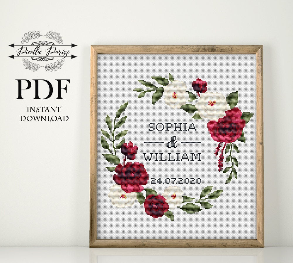 Wedding modern cross stitch pattern, personalized counted cross stitch chart wedding gift DIY , love, anniversary, PDF download