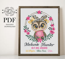 Load image into Gallery viewer, Cross stitch pattern birth announcement, Baby cross stitch pattern, Custom cross stitch pattern
