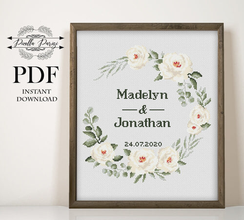 Wedding modern cross stitch pattern, personalized counted cross stitch chart wedding gift DIY , love, anniversary, PDF download