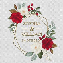 Load image into Gallery viewer, Wedding modern cross stitch pattern, personalized counted cross stitch chart wedding gift DIY , love, anniversary, PDF download
