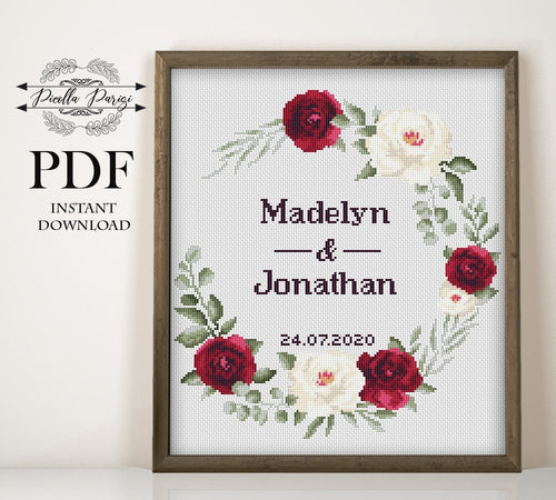 Wedding modern cross stitch pattern, personalized counted cross stitch chart wedding gift DIY , love, anniversary, PDF download