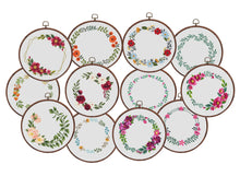 Load image into Gallery viewer, Wreath cross stitch pattern, Floral wreath cross stitch chart, custom cross stitch, flower personalized, set
