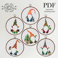 Load image into Gallery viewer, Christmas cross stitch pattern, Gnomes cross stitch pattern, Modern cross stitch pattern, Merry Christmas cross stitch pattern, SET
